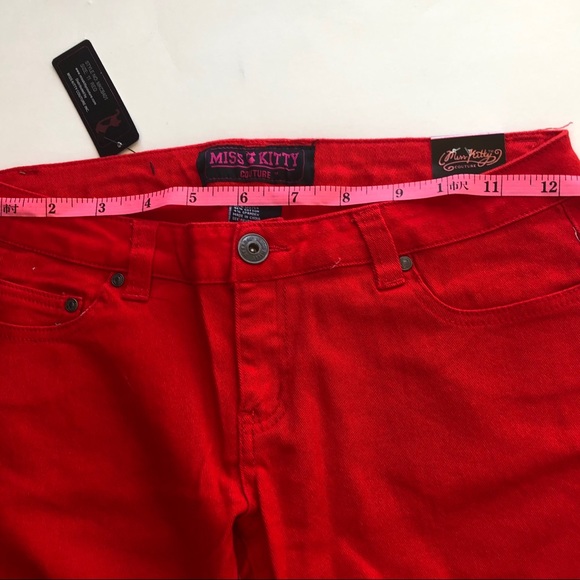 New Miss Kitty couture Red Capri Jeans Size 11 - Picture 7 of 11